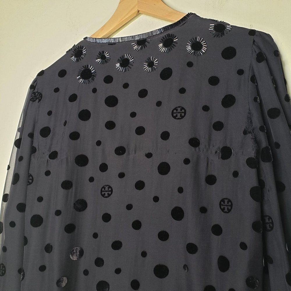 Tory Burch Angela Beaded Velvet Dot Sheer Blouse Long Sleeve Lined 8 - FLAWED - Picture 11 of 16